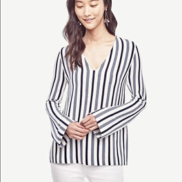 Ann Taylor Silk Blend Striped Wide Sleeve Knit Sweater Top - Picture 1 of 13